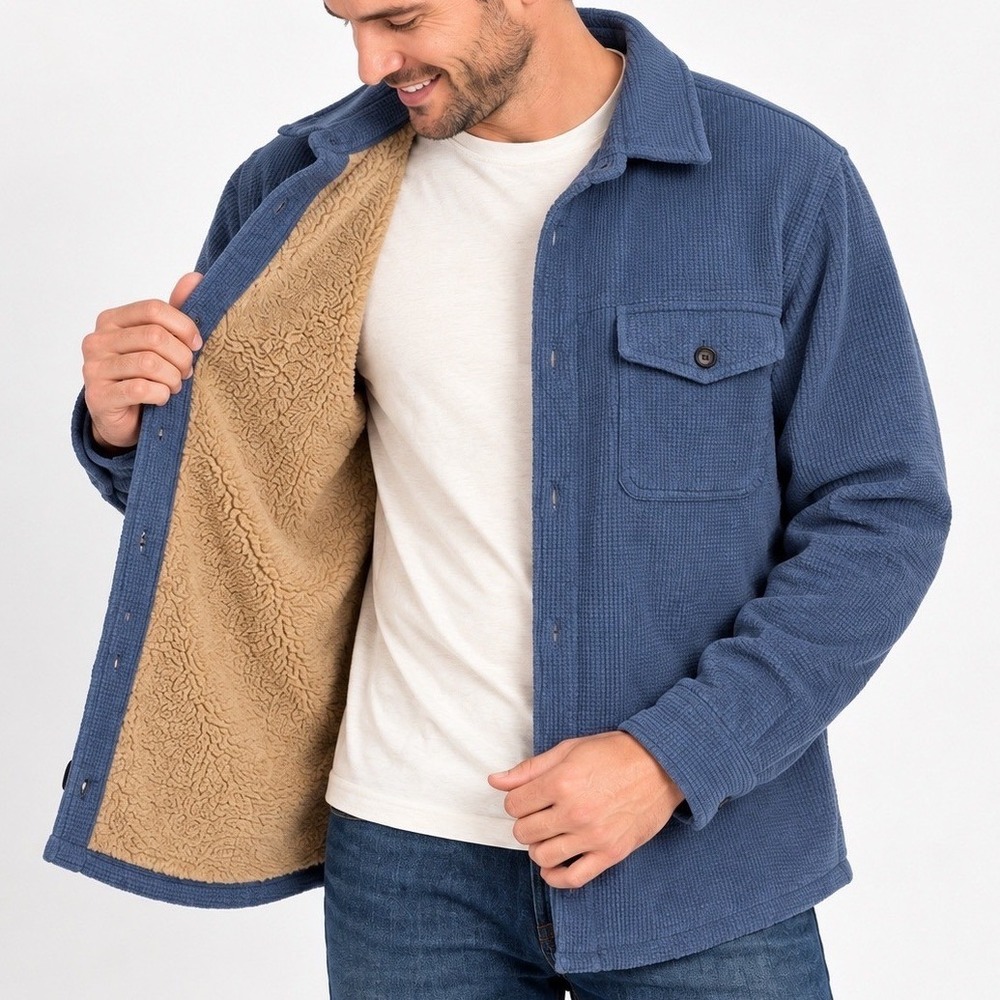 Freedom Foundry Men's L Super Plush Flannel Shirt Jacket Sherpa Lined Blue
